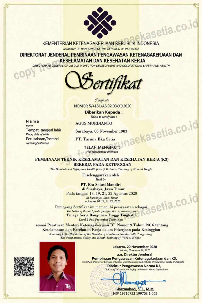 Sertifikat dan Lisensi TKBT - Agus Murdianto